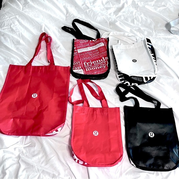 lululemon athletica Handbags - Lululemon Lot of 5 White, Black, and Red Reusable Tote Bags Grocery Bags